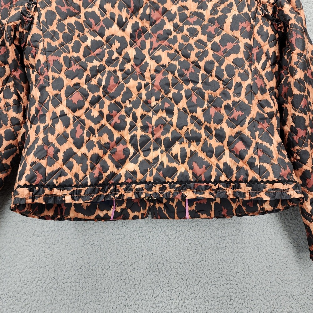J.Crew Re-Imagined Quilted Leopard Print Ruffle Trim Jacket Size 6 Animal‎ Print - Picture 12 of 13